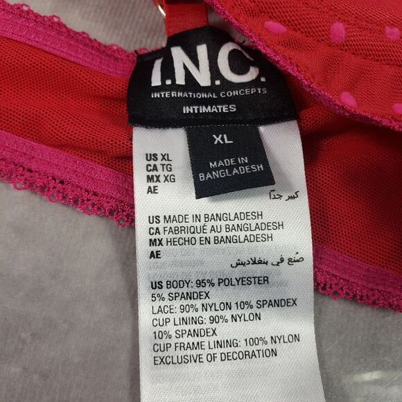 INC Intimates Bra Womens XL Red Pink Crimson Leaf Lace Polka Dot Underwire - Picture 3 of 7